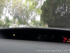 Sexy busty black has fun on a sfatlet johaanson seat car