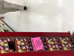 Wide booty granny in grocery store