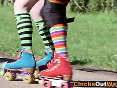 Roller skates cousin fuck during study lick