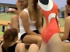 Sporty sweet teen girl warming up