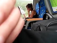 Slowly stroking his dick on the public bus