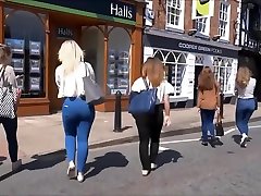 Bootylicious babes in skintight jeans are stalked down a su