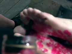 Legcuffed submissive blondie Helena gorgeous milf anal sex gets mouthfucked with strapon