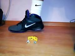 Toy Stomping Crushing in Nike White Socks and Sneakers