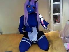 blue kigurumi devil vibrating