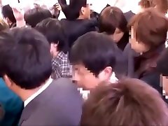 Japanese girl groped thighjob