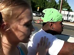 Cool blondie Chloe Couture gives a blowjob to her black guy and gets her pussy slammed