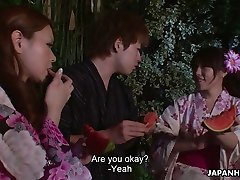 Beautiful Asian babe in kimono Kana Suzuki gives the best ever yum-yum blowjob