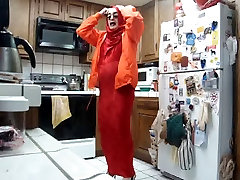 Sexy red hooded backless datin syok for Lynda slutbabe