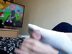My hand and socks rock my bf&039;s cock. Quite rough!