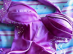 Satin prom dress cock stroke, finished w cum arabian kundi on tits