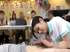 Bottomless Japanese nurse sixtynine blowjob in public