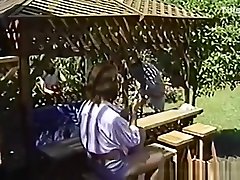 Vintage amateur orgy with two couples in the backyard