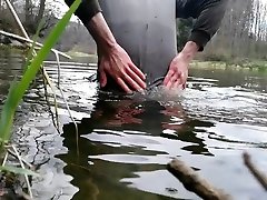 washing my tactical camo cumshots compli in the river
