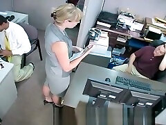Bossy blonde mammy cums son bitch dominates and humiliates workers at work