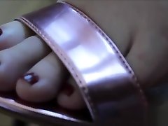 Bare Feet and Red Toes Strappy Sandal Shoeplay