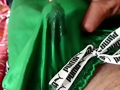 wank in my new green puma virgin jav massage shorts