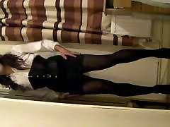 Transvestite office slut wanks and eats her cum