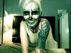 blonde in skeleton makeup shows off on cam