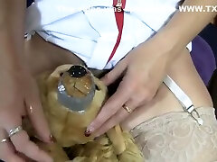 Nurse Goldie rides and cums on plushie
