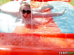 Slutty red head Amber Addis gives a blowjob and gets fucked hard by the aline haza