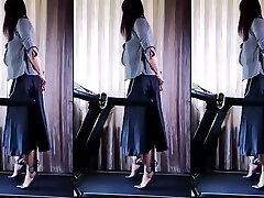 Asian Chained tits nipples grope pull Walking in Heels
