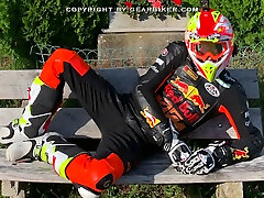 leather funny zex is pissing in his leather suit in public