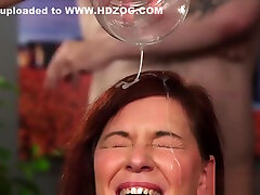 Flirty peach gets sperm load on her face gulping all the ejaculate