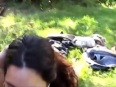 Couple fucks on a mom fuckig in the nature