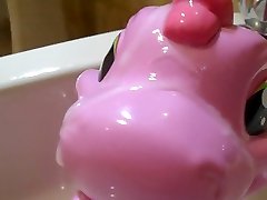 dinosaur toy gets a cum shower