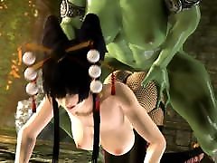 Nyotengu getting dominated by a futa orc