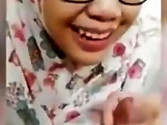 SandpDecent - Tudung Virgin Uni Student Nerd Cum on Face