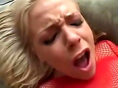 Double Anal for Sexy Red Fishnet Girl