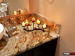 Stepson helped a horny busty stepmom and massage her ass