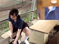 Japanese girl humping on the bench
