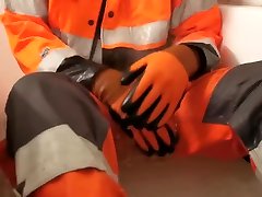 piss over new orange hi viz work jacket in bath