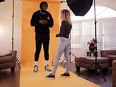 Pretty white photographer Allie Addison is fucked by horny russian oil massage room model