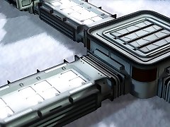 Sci-fi female android fucks girl with strapon in spaceship