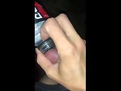 bursting with pee into powerade bottle!
