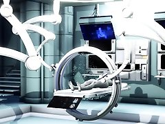 Sexy sci-fi female android fucks an alien in space station