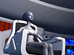 Sci-fi female alien plays with black girl in space station
