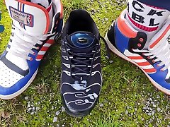 adidas pup pawing off outdoors sniffing nike tn