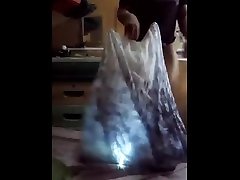 cum on shinny polka granny xxx blast with blue floral see through skirt