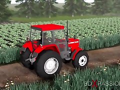 Four breasts and an udder! Farmer plays with a sexy young woman in cowshed