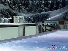 Sci-fi theme. Male Android Rams Hard A Hot ebony in the lab