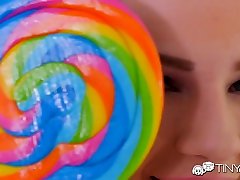 Cute nxgx desi roboydys teen sucks a lollipop as her wet pussy is sensually licked