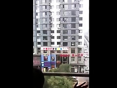 Filming his girl gets fucked at open window