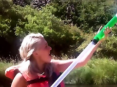 Badass babes flashed tits during rafting