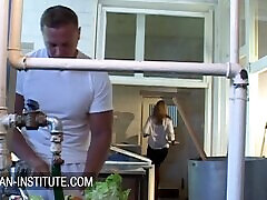 Russian getporn hd - Kitchen Anal scene with mature zorla analtrasgu cook and asian wet blowjob teacher