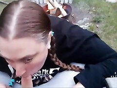 Public Outdoor Sloppy Bj And Tit Fuck By amatuer milf interracial